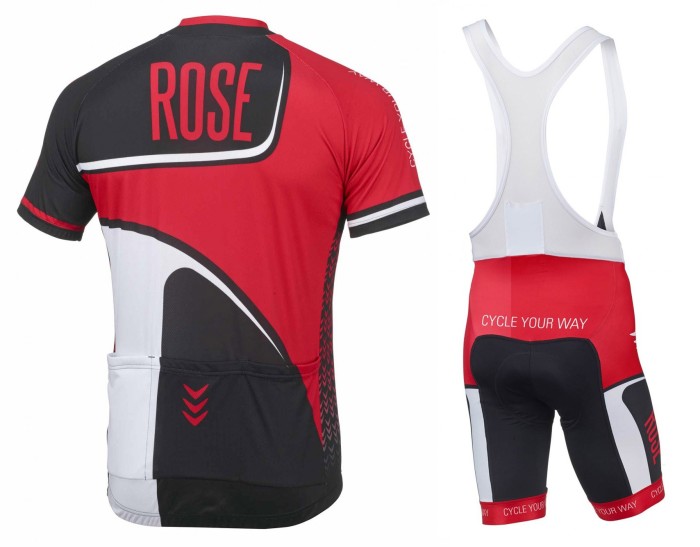 2016 Rose Retro Black-Red Jersey And Bib Shorts Set