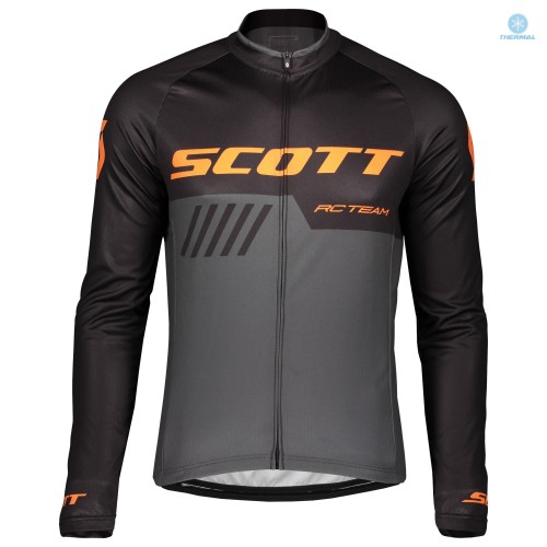 2019 Scott-RC-Team Black-Grey-Orange Thermal Cycling Jersey And Bib Pants Set