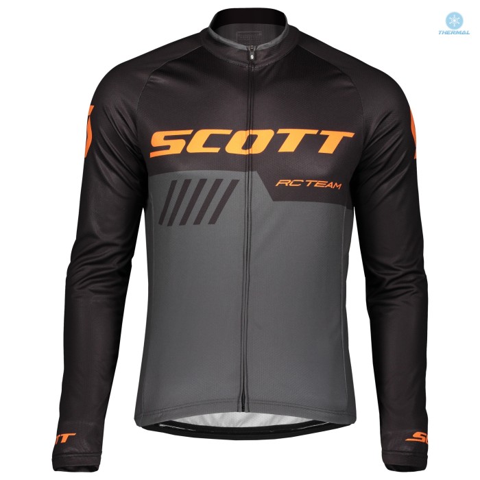 2019 Scott-RC-Team Black-Grey-Orange Thermal Long Sleeve Cycling Jersey