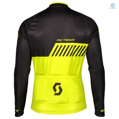2019 Scott-RC-Team Black-Yellow Thermal Long Sleeve Cycling Jersey