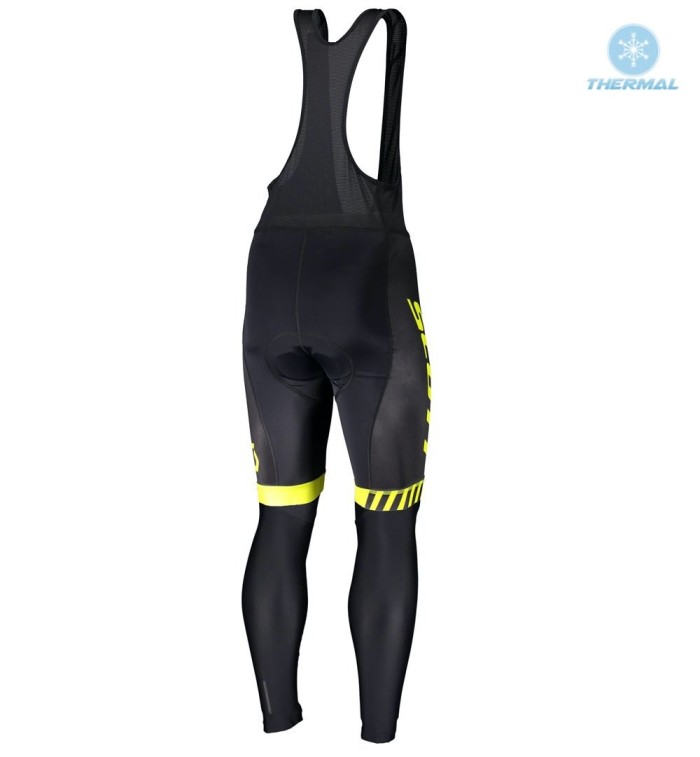 2019 Scott-RC-Team Black-Yellow Thermal Cycling Jersey And Bib Pants Set