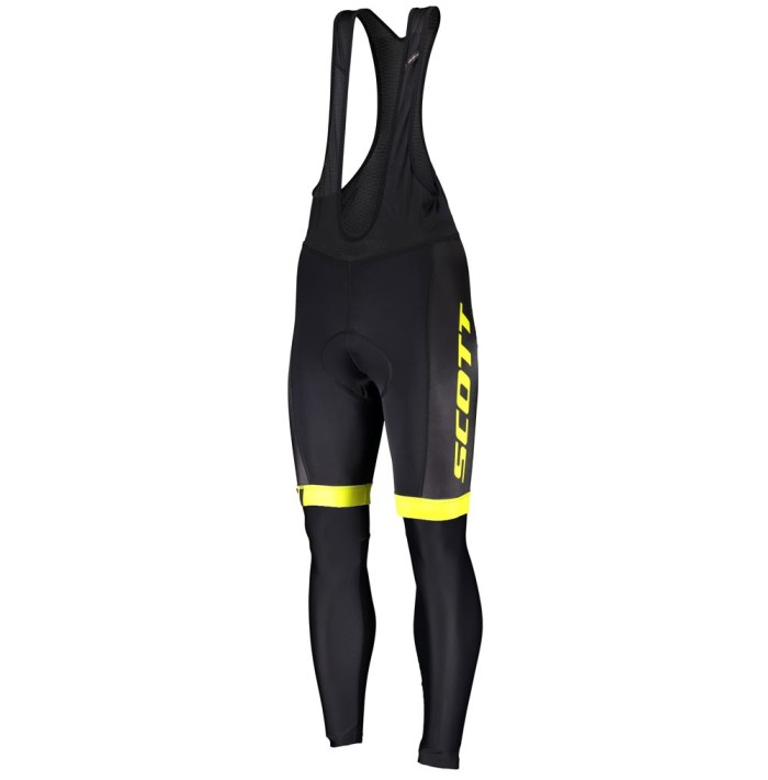 2019 Scott-RC-Team Black-Yellow Long Sleeve Cycling Jersey And Bib Pants Set