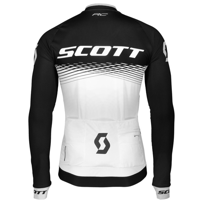 2019 Scott-RC PRO Black-White Long Sleeve Cycling Jersey And Bib Pants Set