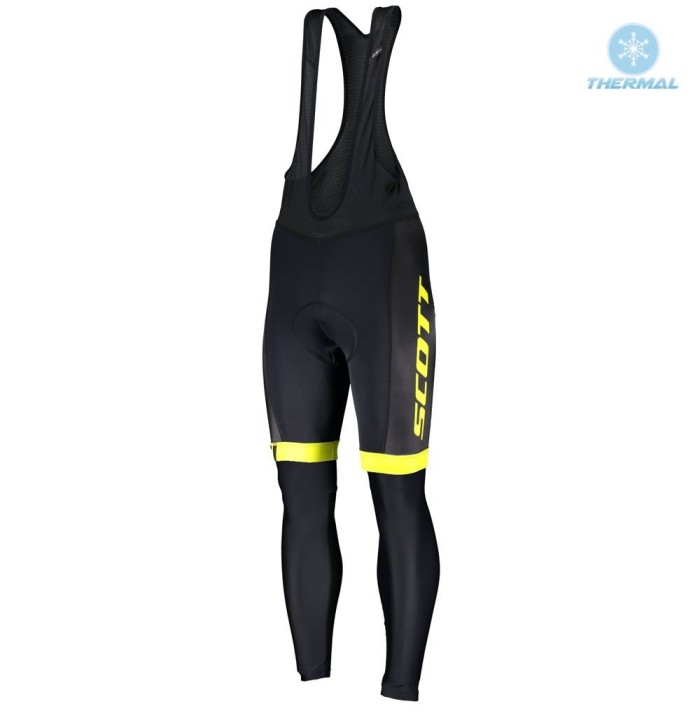 2019 Scott-RC-Team Black-Yellow Thermal Cycling Jersey And Bib Pants Set