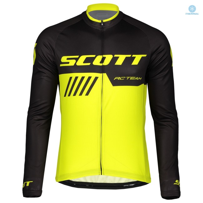 2019 Scott-RC-Team Black-Yellow Thermal Long Sleeve Cycling Jersey