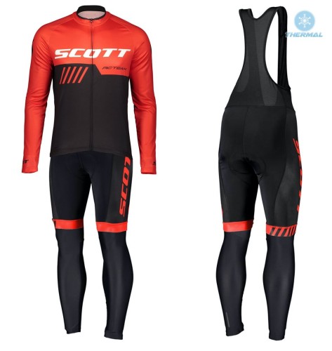 2019 Scott-RC-Team Black-Red Thermal Cycling Jersey And Bib Pants Set