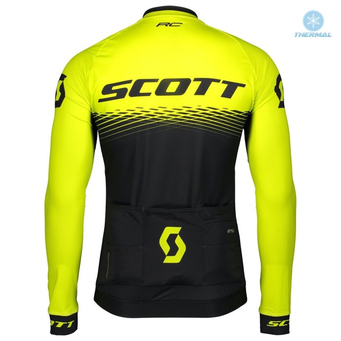 2019 Scott-RC PRO Black-Yellow Thermal Cycling Jersey And Bib Pants Set