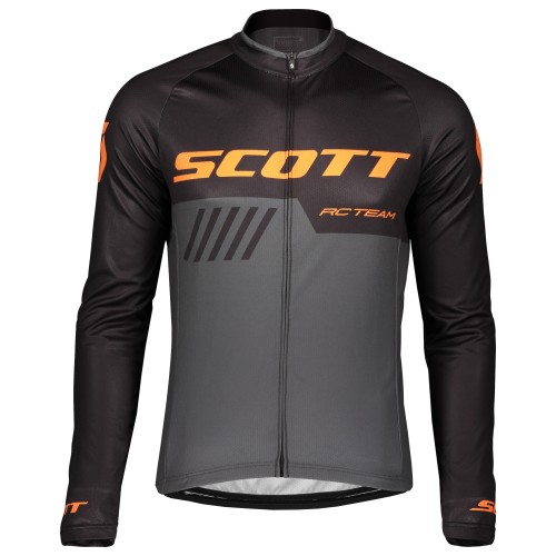 2019 Scott-RC-Team Black-Grey-Orange Long Sleeve Cycling Jersey And Bib Pants Set