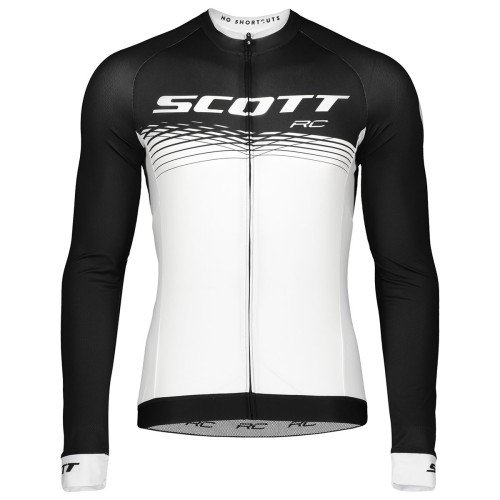 2019 Scott-RC PRO Black-White Long Sleeve Cycling Jersey And Bib Pants Set