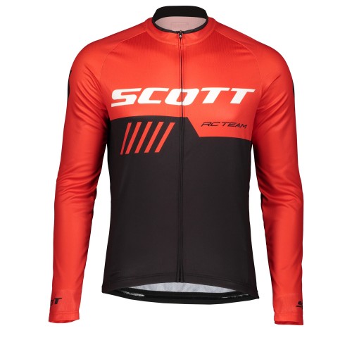 2019 Scott-RC-Team Black-Red Long Sleeve Cycling Jersey And Bib Pants Set