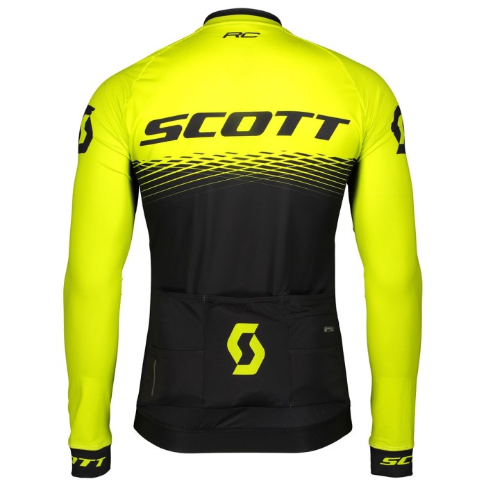 2019 Scott-RC PRO Black-Yellow Long Sleeve Cycling Jersey And Bib Pants Set