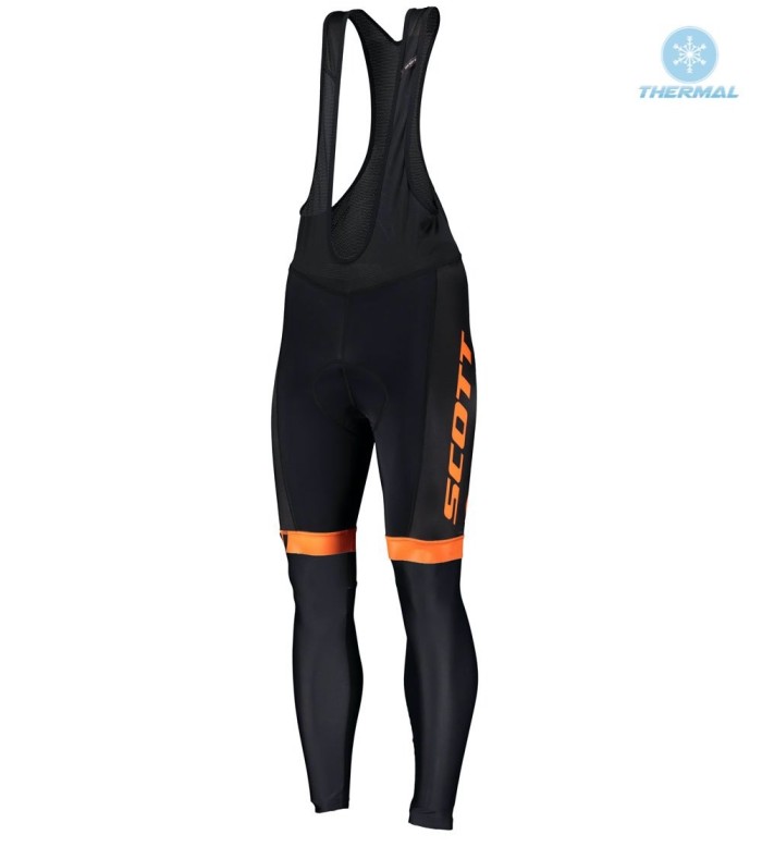 2019 Scott-RC-Team Black-Grey-Orange Thermal Cycling Jersey And Bib Pants Set