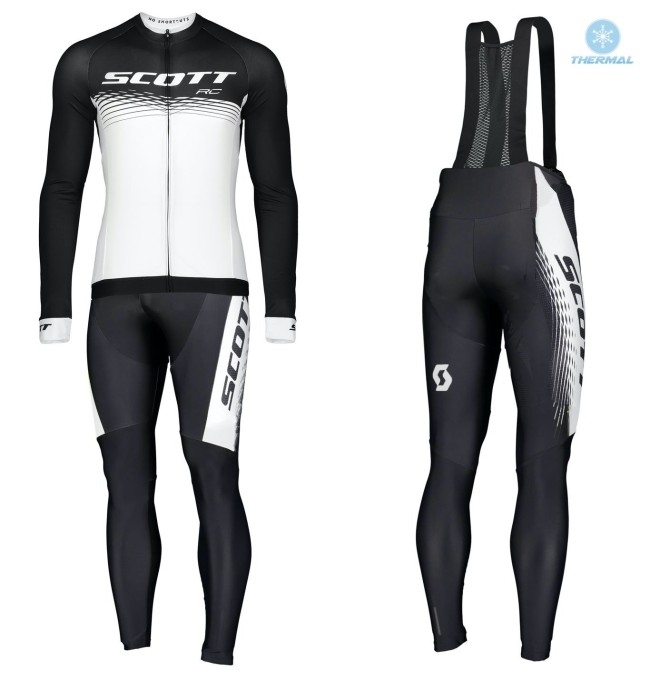 2019 Scott-RC PRO Black-White Thermal Cycling Jersey And Bib Pants Set