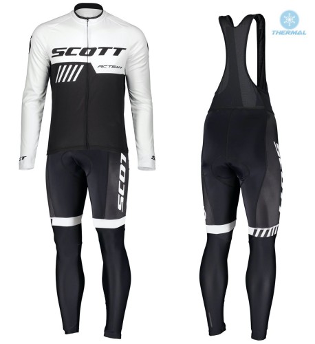 2019 Scott-RC-Team Black-White Thermal Cycling Jersey And Bib Pants Set