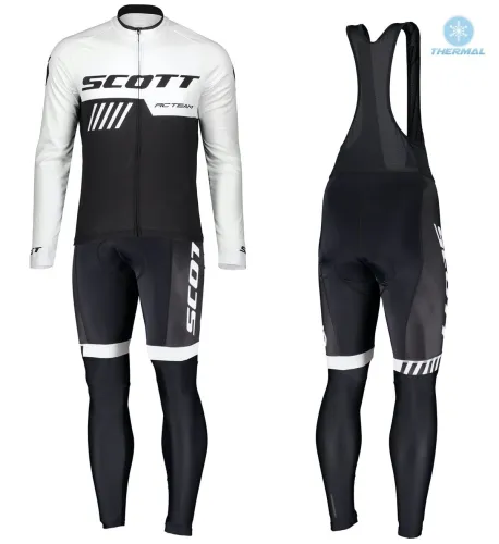 2019 Scott-RC-Team Black-White Thermal Cycling Jersey And Bib Pants Set