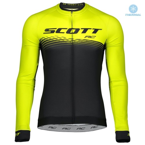 2019 Scott-RC PRO Black-Yellow Thermal Cycling Jersey And Bib Pants Set