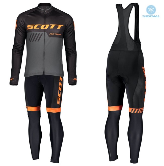 2019 Scott-RC-Team Black-Grey-Orange Thermal Cycling Jersey And Bib Pants Set