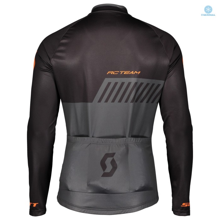 2019 Scott-RC-Team Black-Grey-Orange Thermal Long Sleeve Cycling Jersey