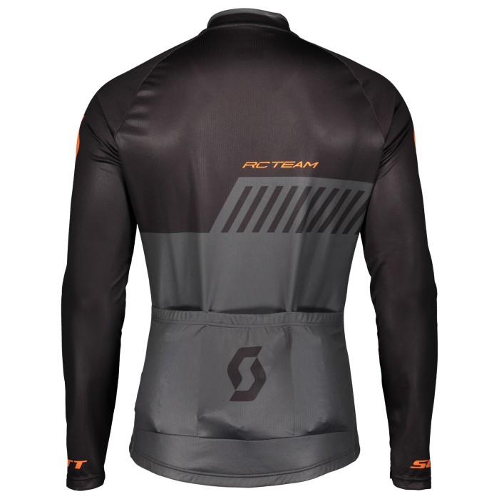 2019 Scott-RC-Team Black-Grey-Orange Long Sleeve Cycling Jersey And Bib Pants Set