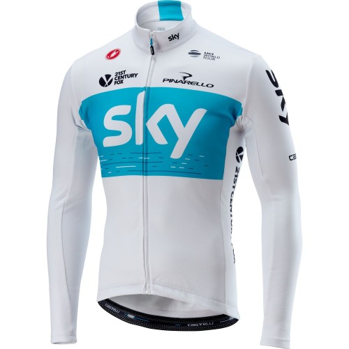 2018 SKY Team White Long Sleeve Cycling Jersey And Bib Pants Set