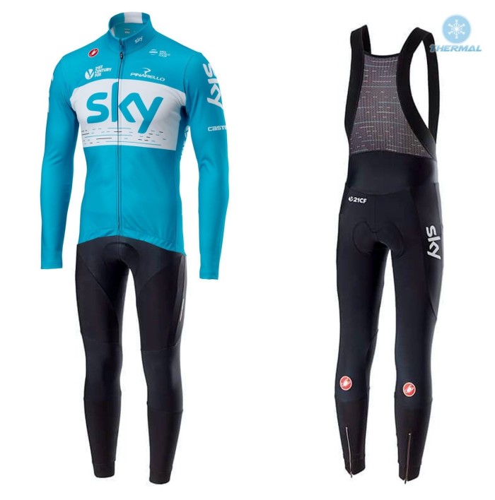 2018 SKY Team Blue Thermal Cycling Jersey And Bib Pants Set