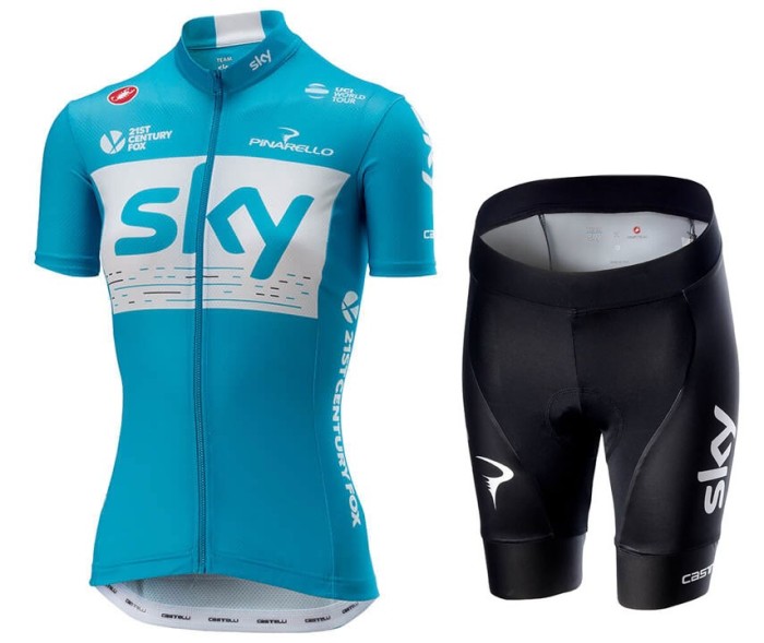 2018 Team Skу Women’s Blue Cycling Jersey And Shorts Set