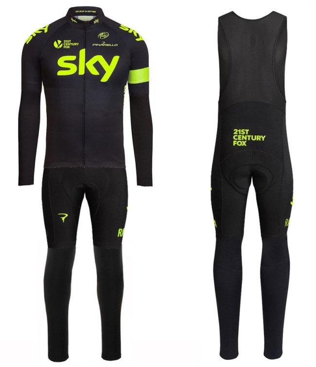 2016 Skу Team Fluo Edition Long Sleeve Cycling Jersey And Bib Pants Set