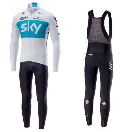 2018 SKY Team White Long Sleeve Cycling Jersey And Bib Pants Set