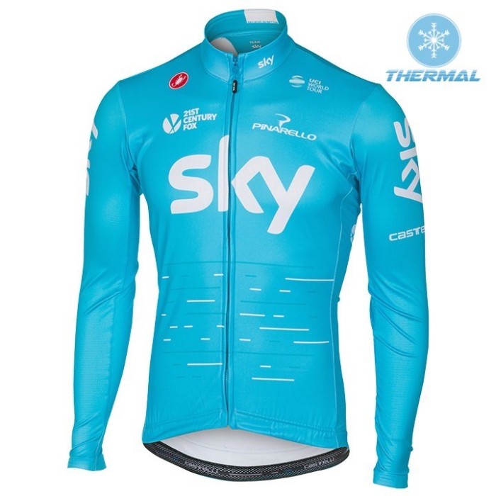 2017 Team Skу Blue Thermal Long Sleeve Cycling Jersey