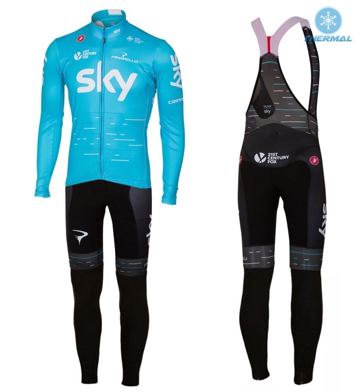 2017 Team Skу Blue Thermal Cycling Jersey And Bib Pants Set