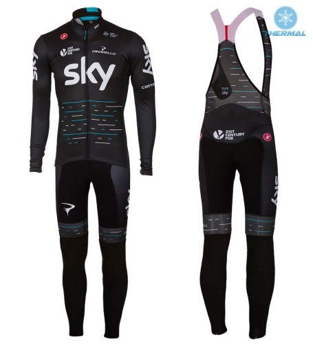 2017 Team Skу Black Thermal Cycling Jersey And Bib Pants Set