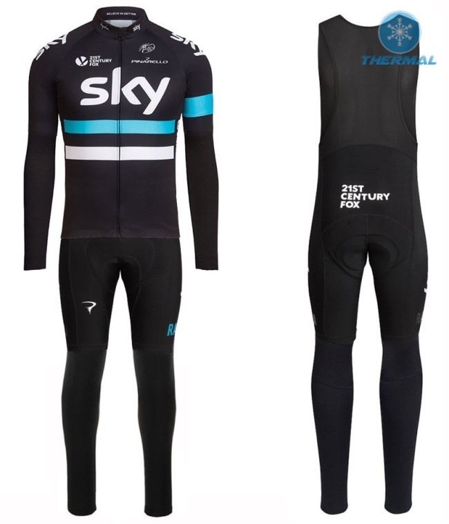 2016 Team Skу Pro Black Thermal Long Sleeve Cycling Jersey And Bib Pants Set