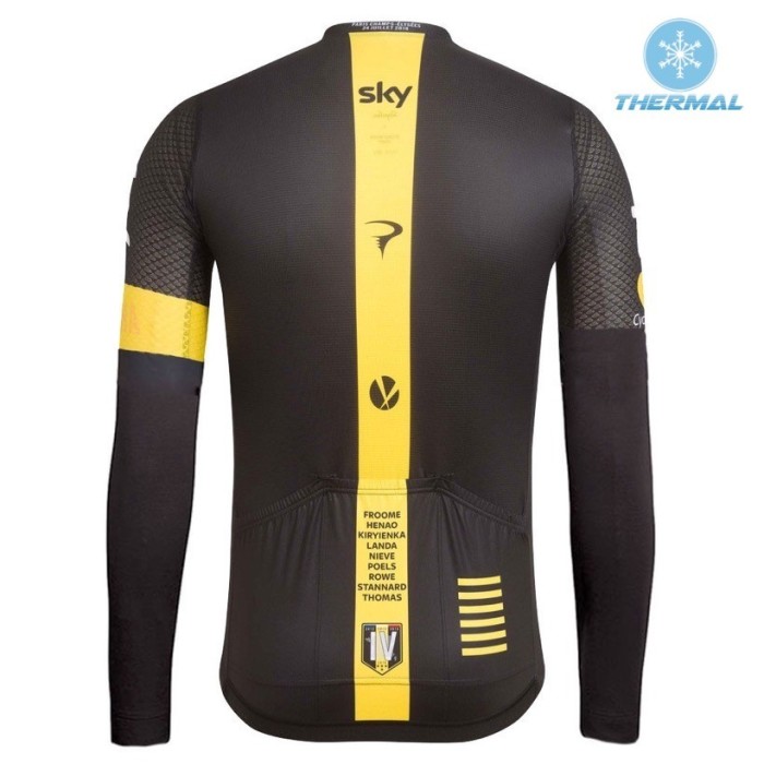 2016 Team Skу IV Black-Yellow Thermal Long Sleeve Cycling Jersey And Bib Pants Set