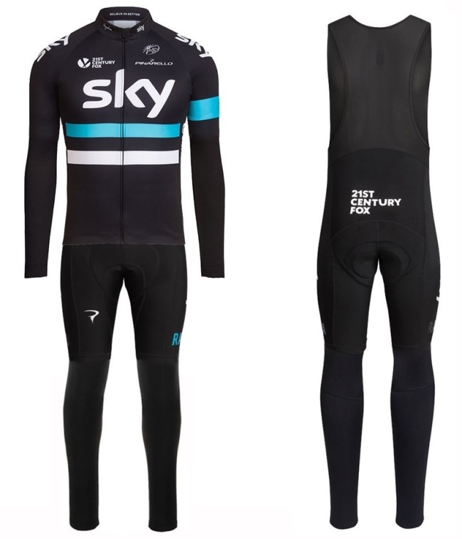 2016 Team Skу Pro Black Long Sleeve Cycling Jersey And Bib Pants Set