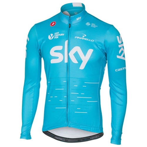 2017 Team Skу Blue Long Sleeve Cycling Jersey And Bib Pants Set