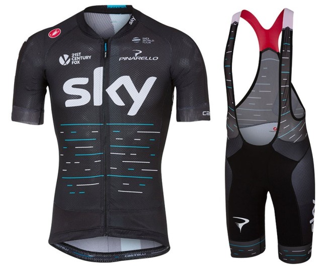 2017 Team Skу Black Cycling Jersey And Bib Shorts Set