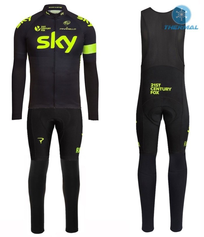 2016 Skу Team Fluo Edition Thermal Long Sleeve Cycling Jersey And Bib Pants Set