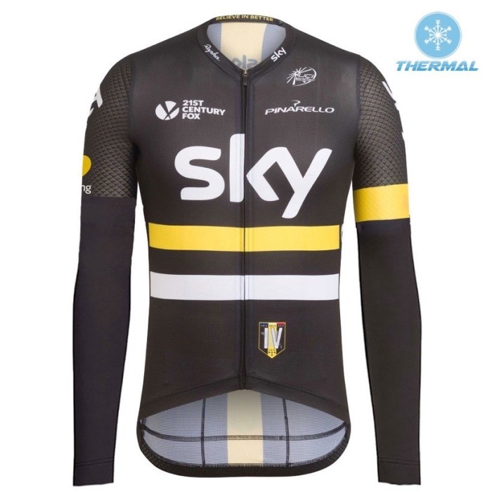 2016 Team Skу IV Black-Yellow Thermal Cycling Long Sleeve Jersey