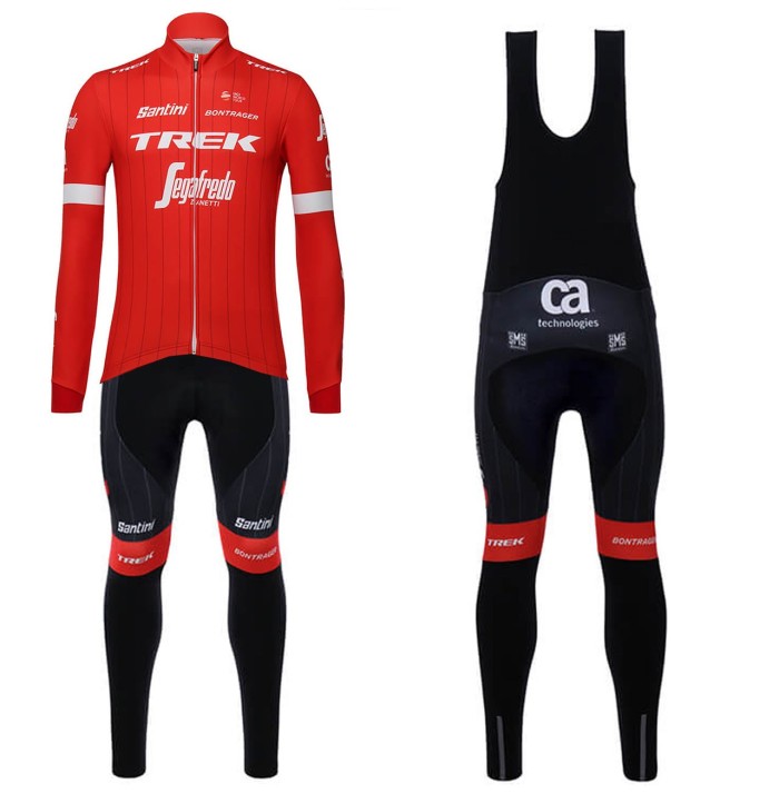 2018 Trek Segafredo Red Long Sleeve Cycling Jersey And Bib Pants Set