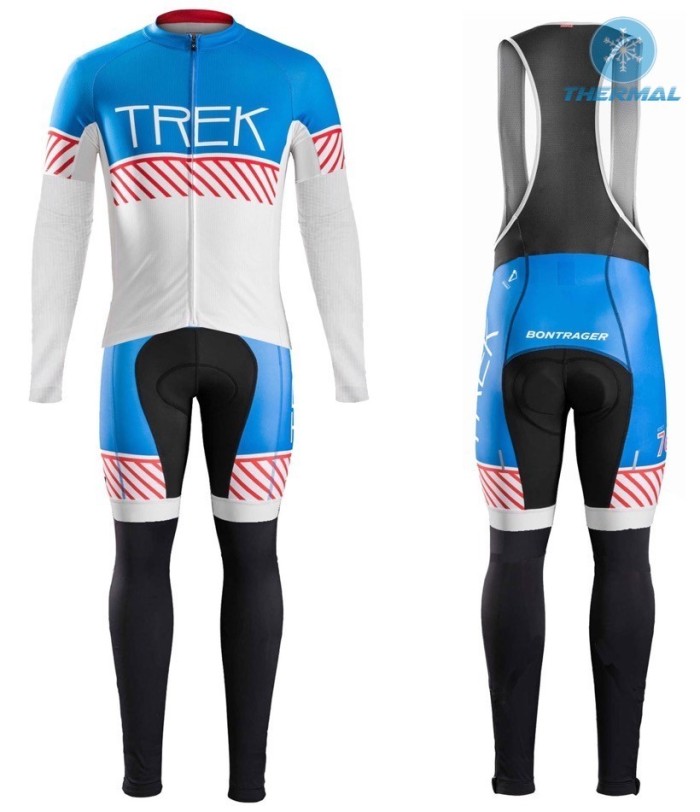 2016 Bontrager Trek Specter Vintage White-Blue Thermal Long Sleeve Cycling Jersey And Bib Pants Set