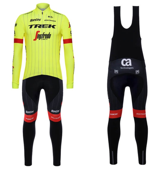 2018 Trek Segafredo Yellow Long Sleeve Cycling Jersey And Bib Pants Set