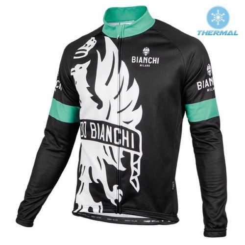 2016 Bianchi Milano Sorisole Black-Green Thermal Long Sleeve Cycling Jersey And Bib Pants Set