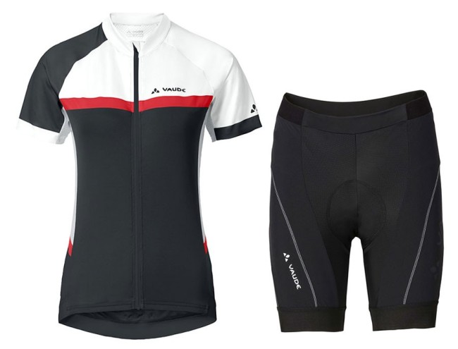 2017 Vaude Pro II Women’s White-Red-Black Cycling Jersey And Shorts Set