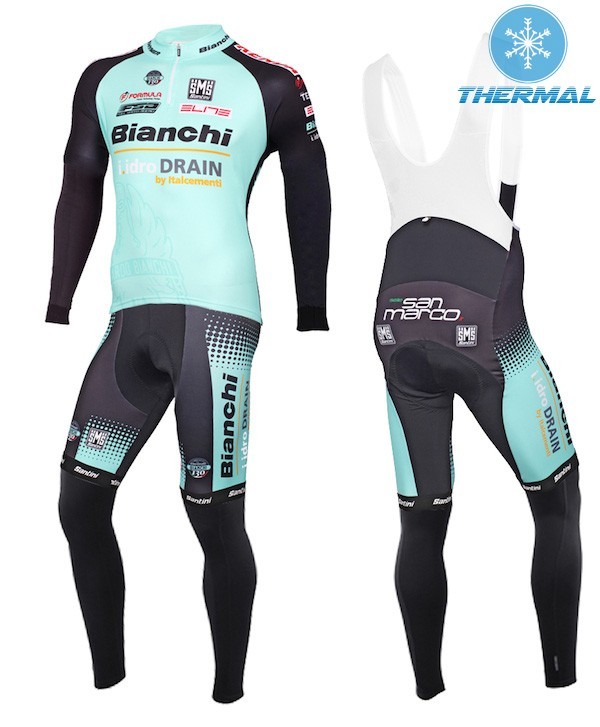 2015 Bianchi Active-TX Light Green Thermal Long Sleeve Cycling Jersey And Bib Pants