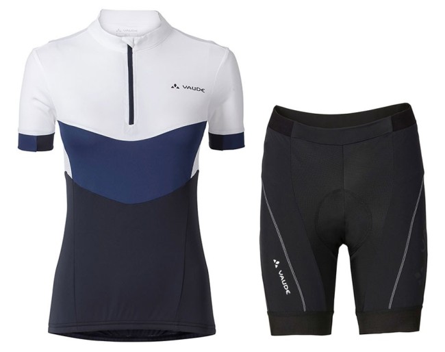 2017 Vaude Advanced II Women’s White-Blue Cycling Jersey And Shorts Set