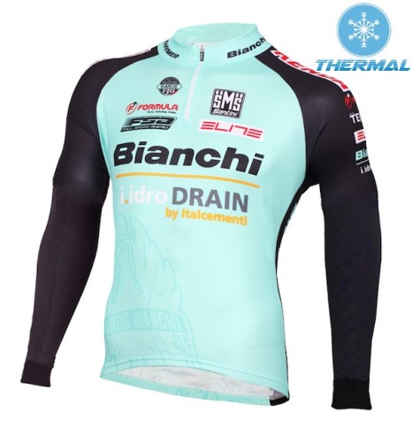 2015 Bianchi Active-TX Light Green Thermal Long Sleeve Cycling Jersey And Bib Pants