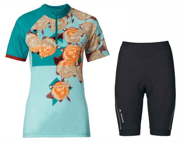 2017 Vaude Tomaly Flower Blue Cycling Jersey And Shorts Set