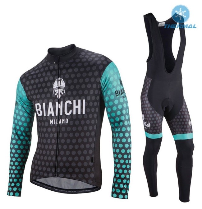 2017 Bianchi Petreso Black-Green Thermal Cycling Jersey And Bib Pants Set