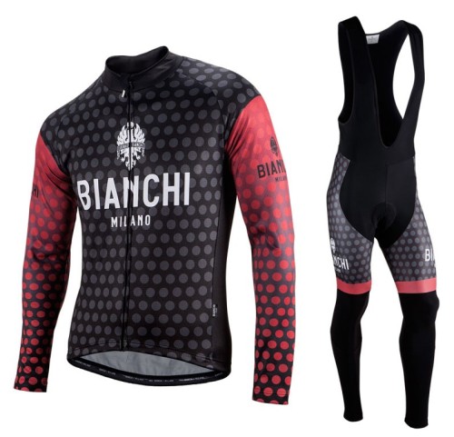 2017 Bianchi Petreso Black-Red Long Sleeve Cycling Jersey And Bib Pants Set