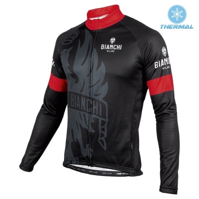 2016 Bianchi Milano Sorisole Black-Red Thermal Long Sleeve Cycling Jersey And Bib Pants Set